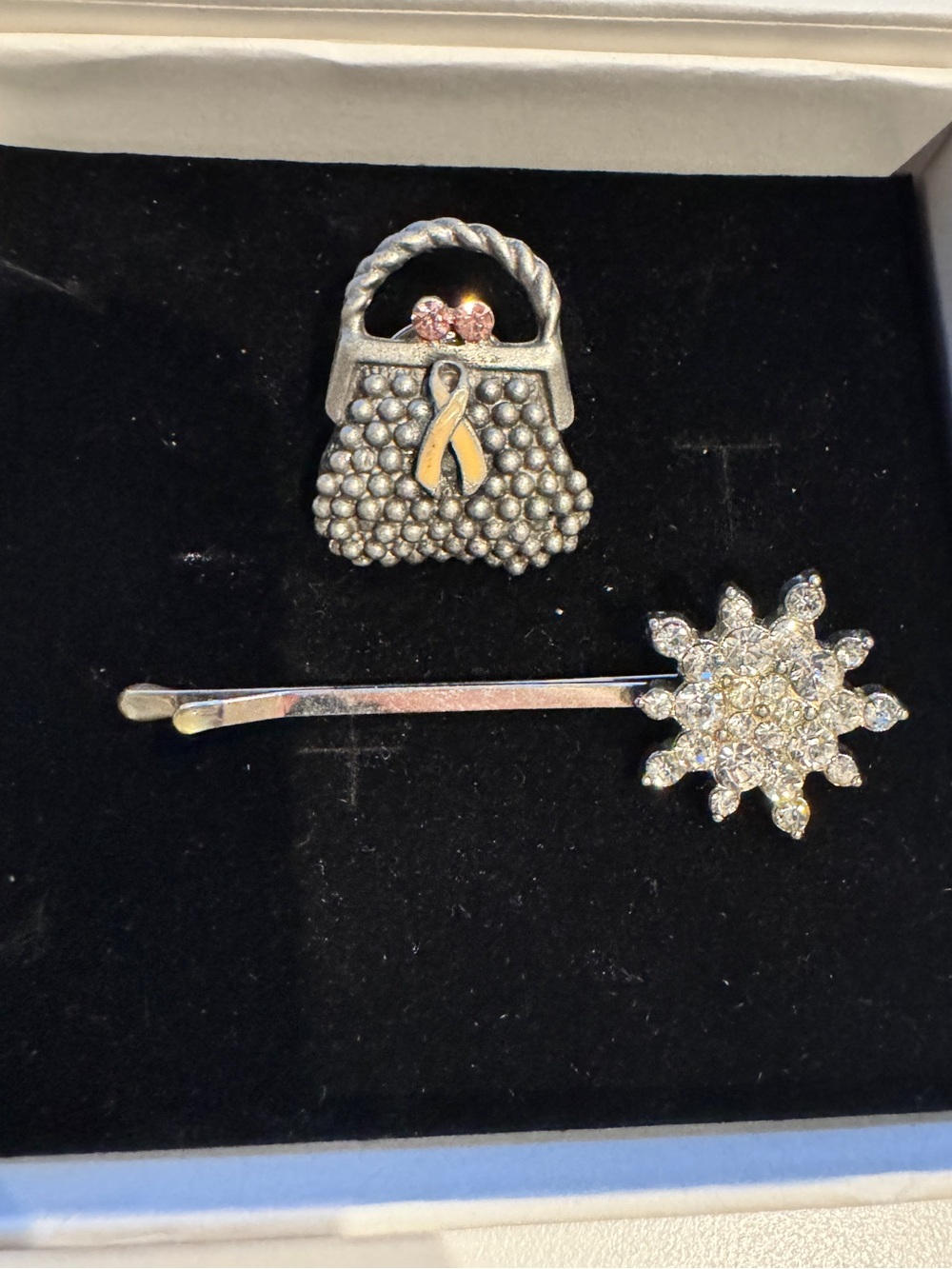 Handbag brooch pin & Crystal Snowflake Hair Pin Set